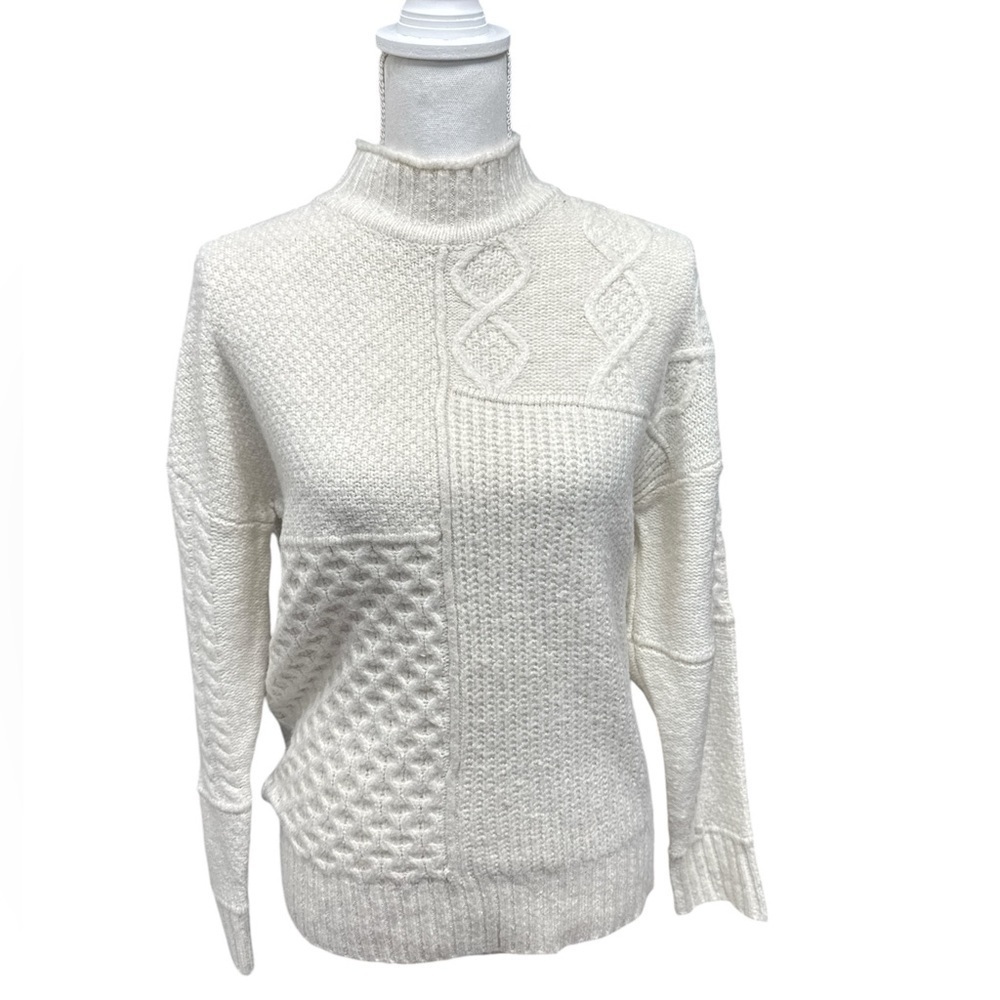 Aerie Women's Oversized Cable Knit Mock Neck Sweater Ivory Size XS